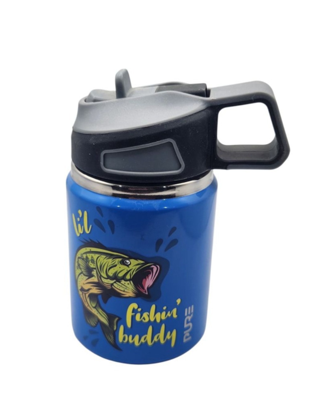 Pure Drinkware Li'l Fishin' Buddy Kids Water Bottle - 12oz Blue Stainless Steel